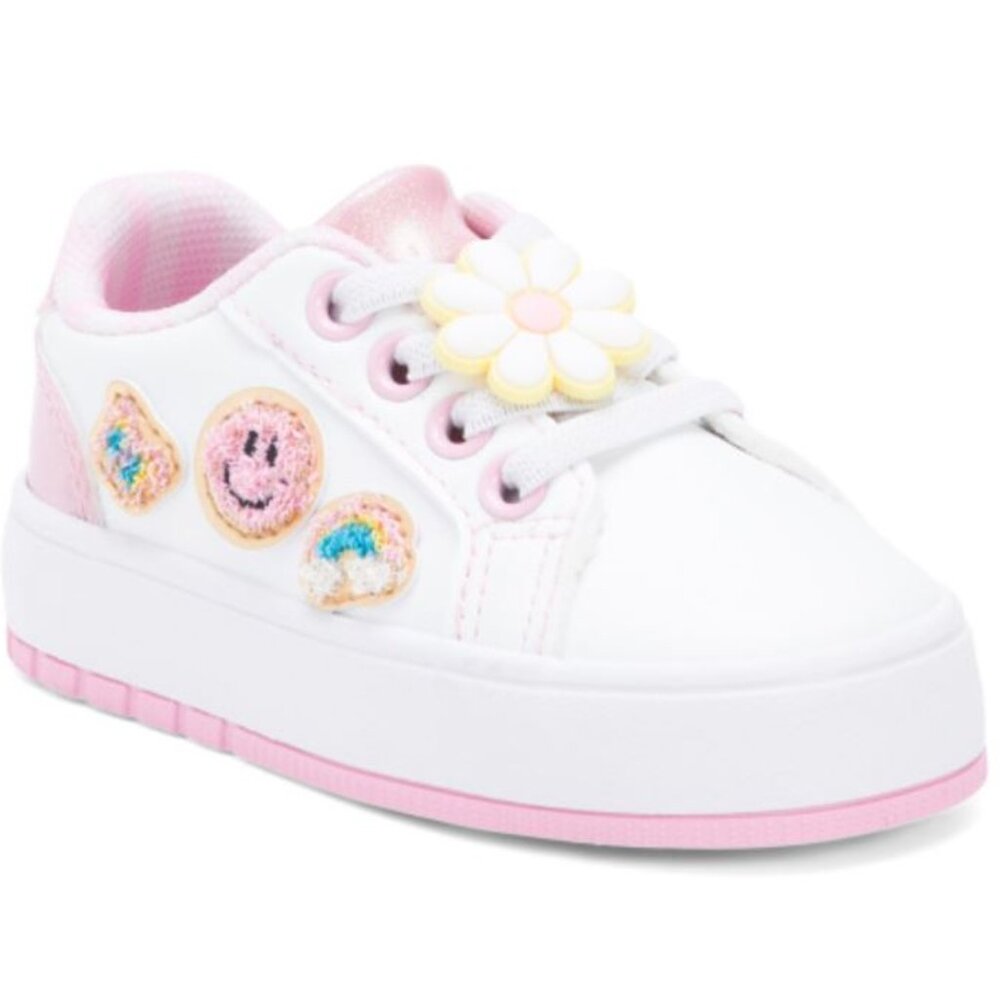 NWT CYNTHIA ROWLEY Novelty Patch Slip on Girl White/Pink Sneakers (Toddler)